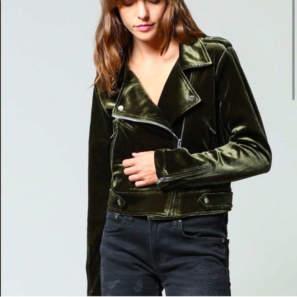 Velvet moto jacket: army green